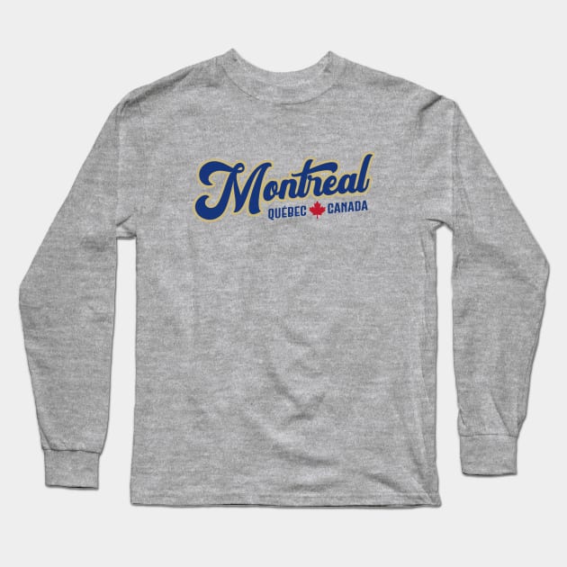 Montréal Québec Canada Classic Athletic Script Blue Long Sleeve T-Shirt by TGKelly